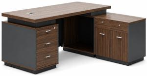 Escritorio Ejecutivo En Ele Cafe/Gris con Credenza 3 Gavetas 220X100X75Cm
