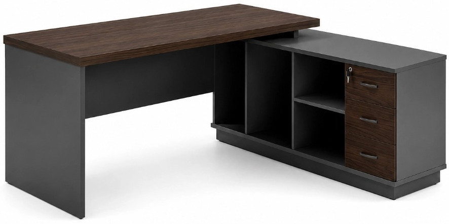Escritorio En Ele Cafe con Credenza 160X140X75Cm 