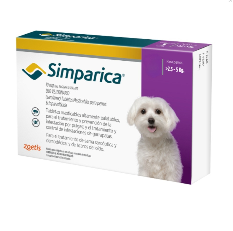 SIMPARICA  10 MG DE 2,5 A 5 KGS 