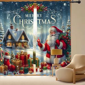 2 Piezas Cortinas estampadas y aislantes del calor,  para salas de estar, dormitorios y balcones Navideñas Estilo 4