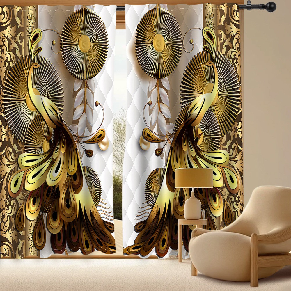 2 Piezas Cortinas estampadas y aislantes del calor,  para salas de estar, dormitorios y balcones Navideñas Estilo 1