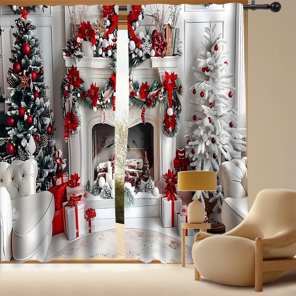 2 Piezas Cortinas estampadas y aislantes del calor,  para salas de estar, dormitorios y balcones Navideñas Estilo 3