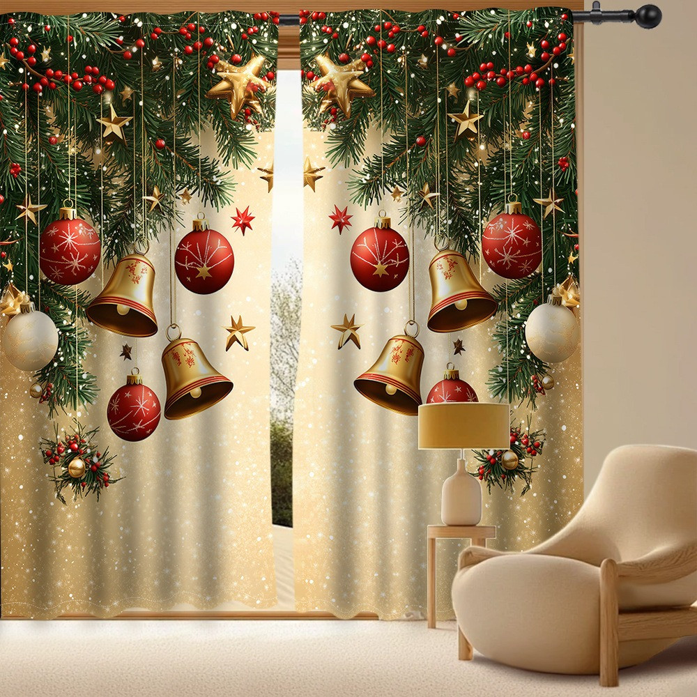 2 Piezas Cortinas estampadas y aislantes del calor,  para salas de estar, dormitorios y balcones Navideñas Estilo 2