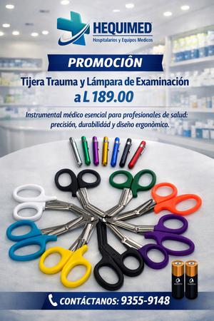 TIJERA TRAUMA Y LAMPARA EXAMINACION LUZ AMARILLA