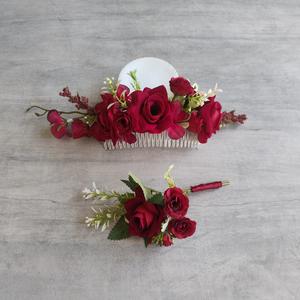 Peineta y boutoniere rojos