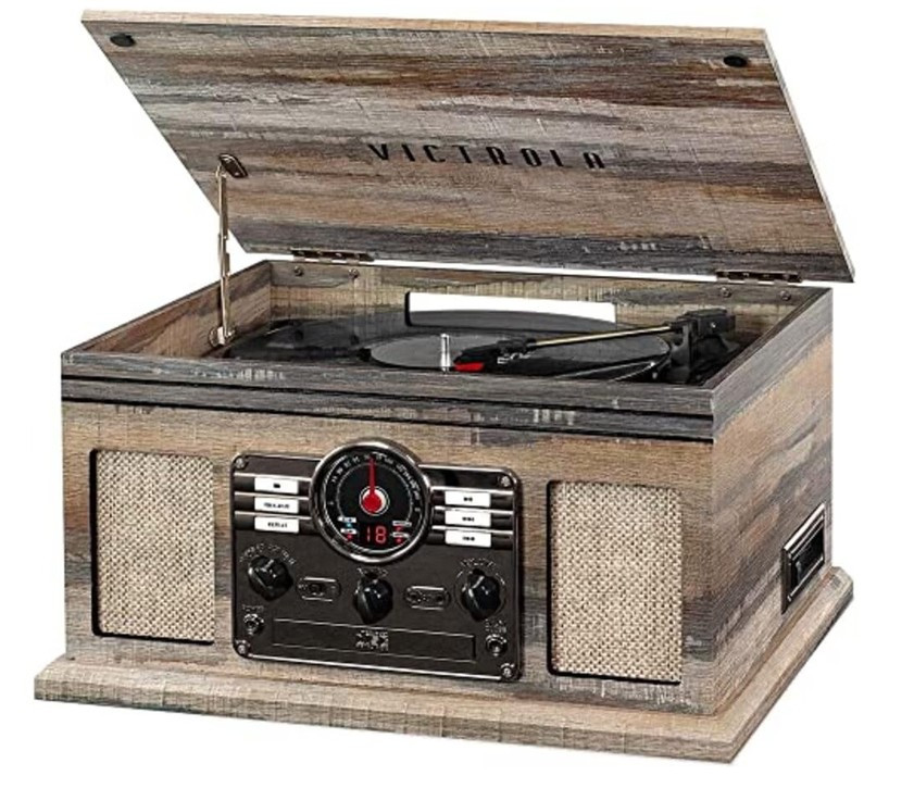 Victrola The Quincy - Tocadiscos y centro multimedia Bluetooth 6 en 1