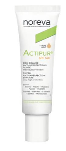 Noreva Actipur SPF50+ tratamiento solar transparente con color antiimperfecciones   30ml
