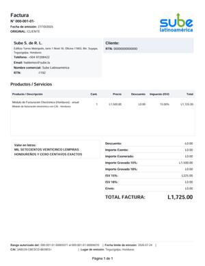 Módulo de Facturación Digital para auotimpresores (Honduras) - anual