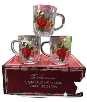 Set de 6 tazas de cristal con mensaje mamá