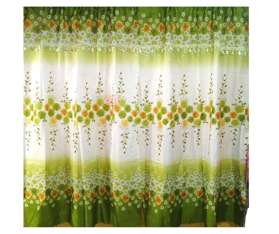 Par de cortina estampada verde 