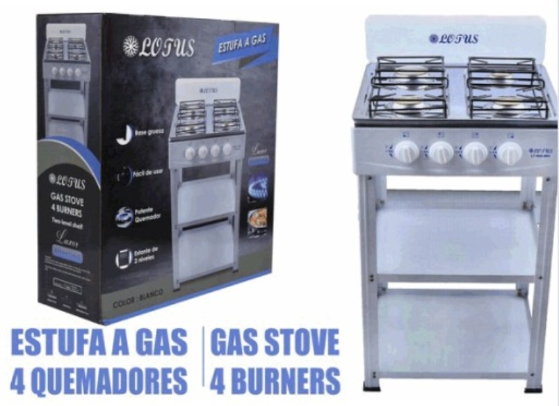 Estufa LOTUS a Gas con estante 4 quemadores