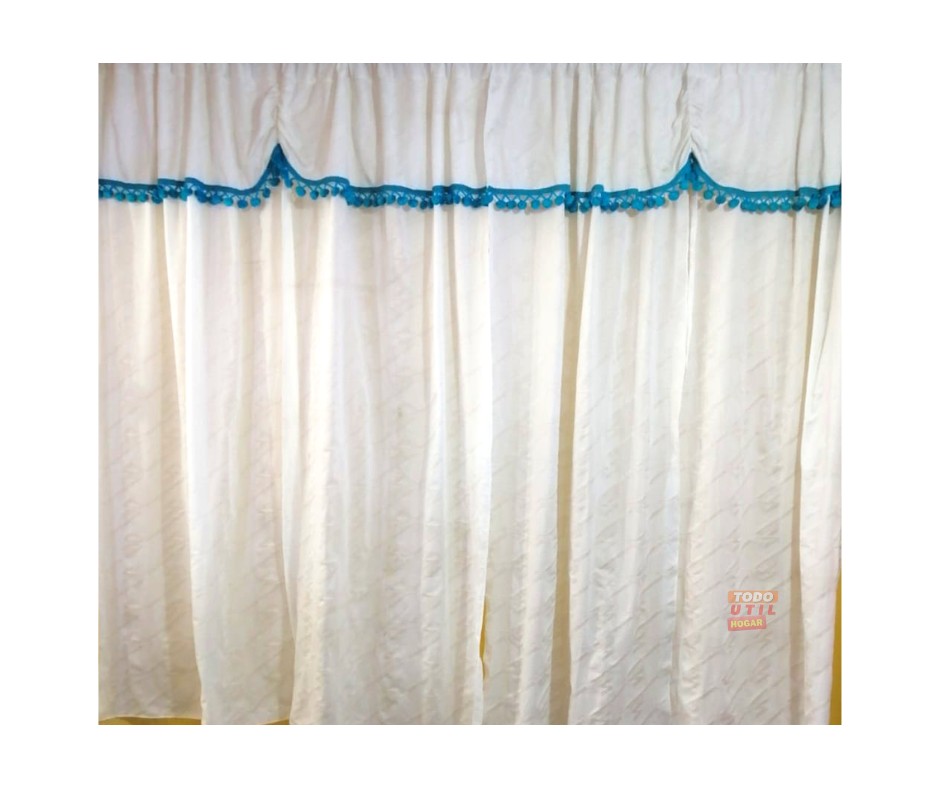 Par de cortinas azul con blanco 